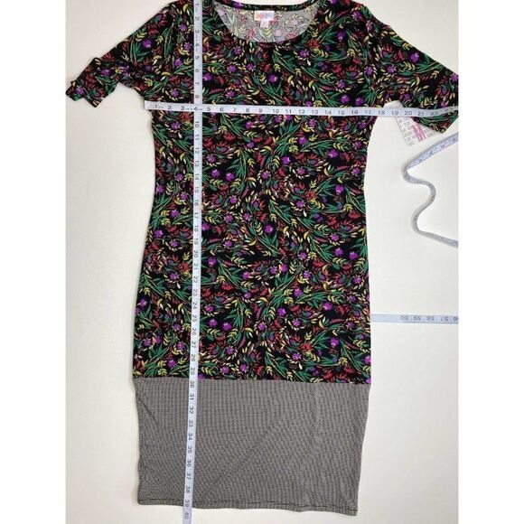 LuLaRoe Julia Dress Contrast Pattern Floral Dots Medium NEW - Picture 4 of 6